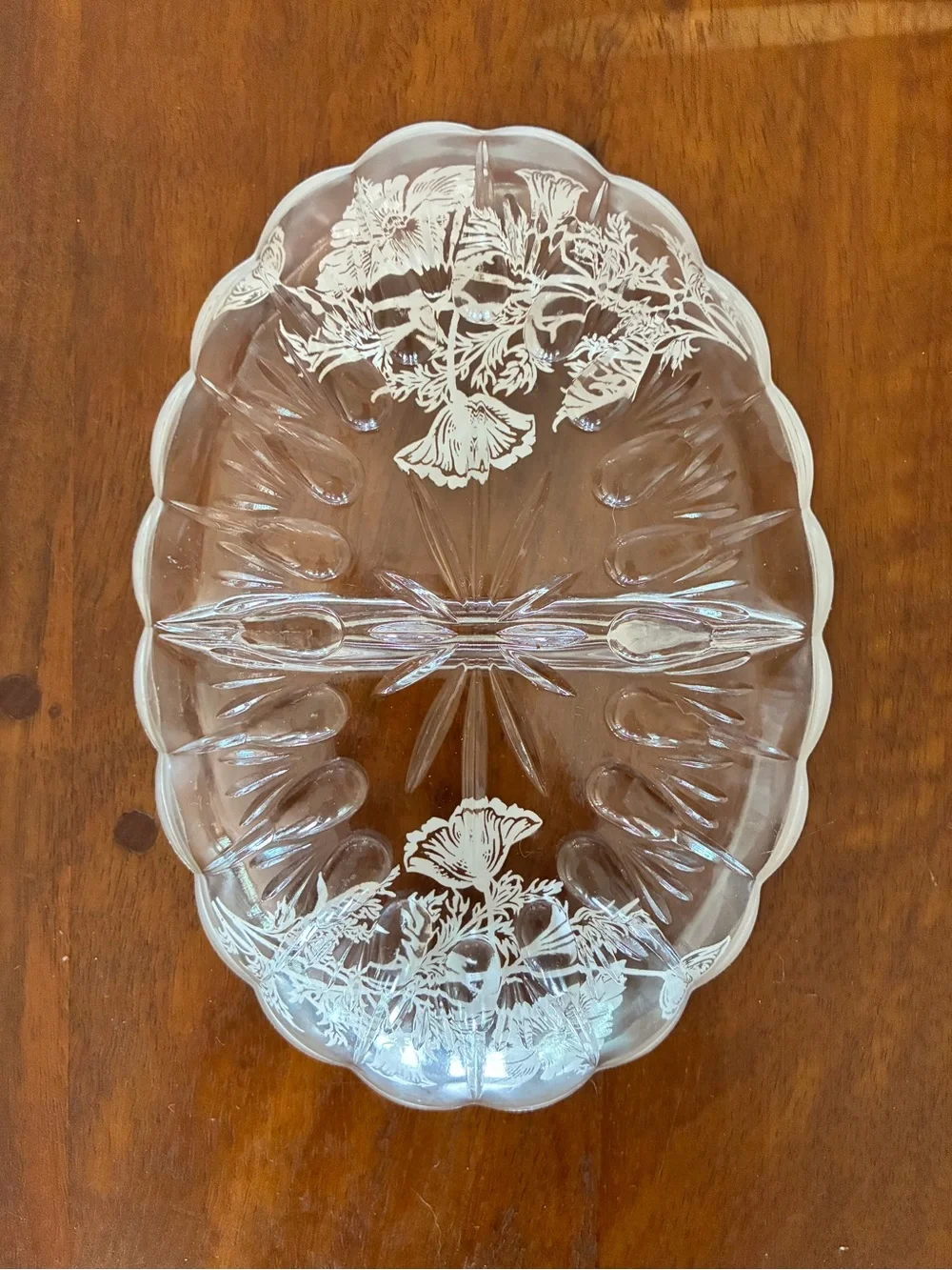 Silver City Glass Sterling Overlay Divided Oval Relish Dish Flanders Poppy